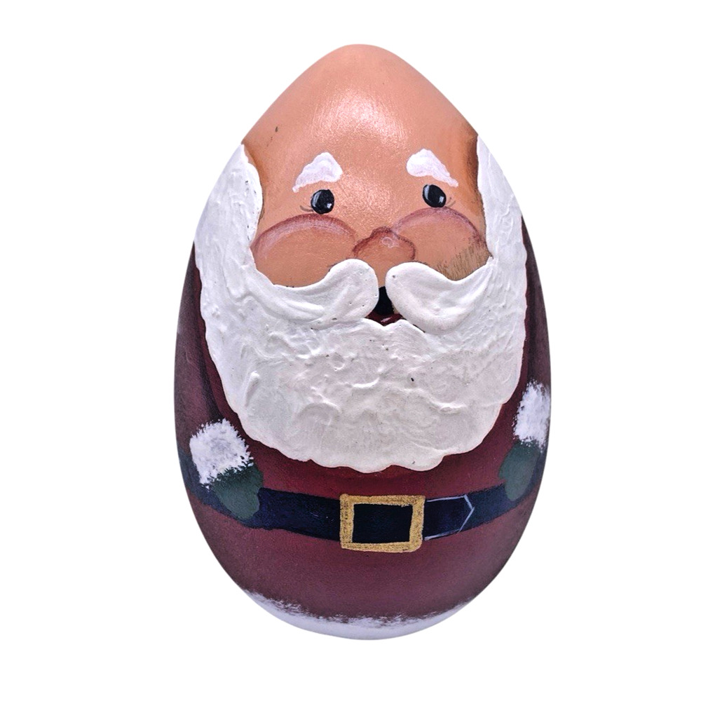 Handpainted Santa Claus Wooden Egg Shelf Sitter Figurine Christmas Vtg Folk Art